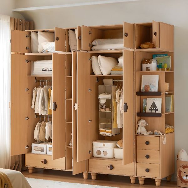 "Cocoa Wood Children Armoire with Shelf, Compartment, Clothing Rod, Door"